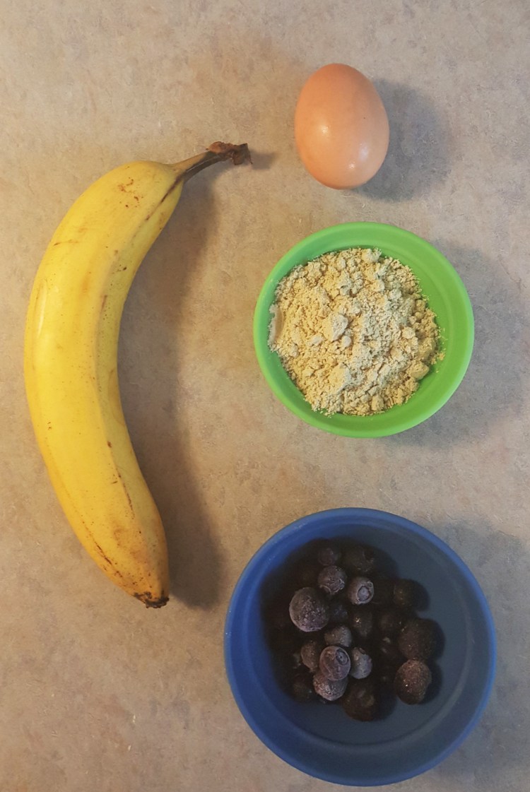 EASY Blueberry Banana Protein Pancake from Almost Her Blog! #easy #blueberry #banana #protein #pancake
