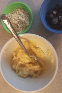 EASY Blueberry Banana Protein Pancake from Almost Her Blog! #easy #blueberry #banana #protein #pancake